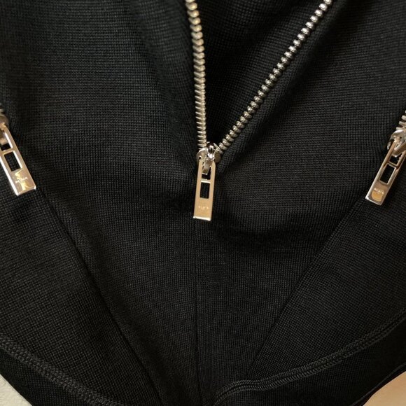 NWT ALAIA Wool Blend Knit Asymmetric Zip Biker Bodysuit Noir Black 36 (US 4) - Picture 11 of 12